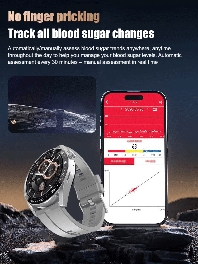 🔥🔥HW GT5 Pro Painless Blood Glucose ALL DAY Real-Time Monitoring Smart Bluetooth Watch