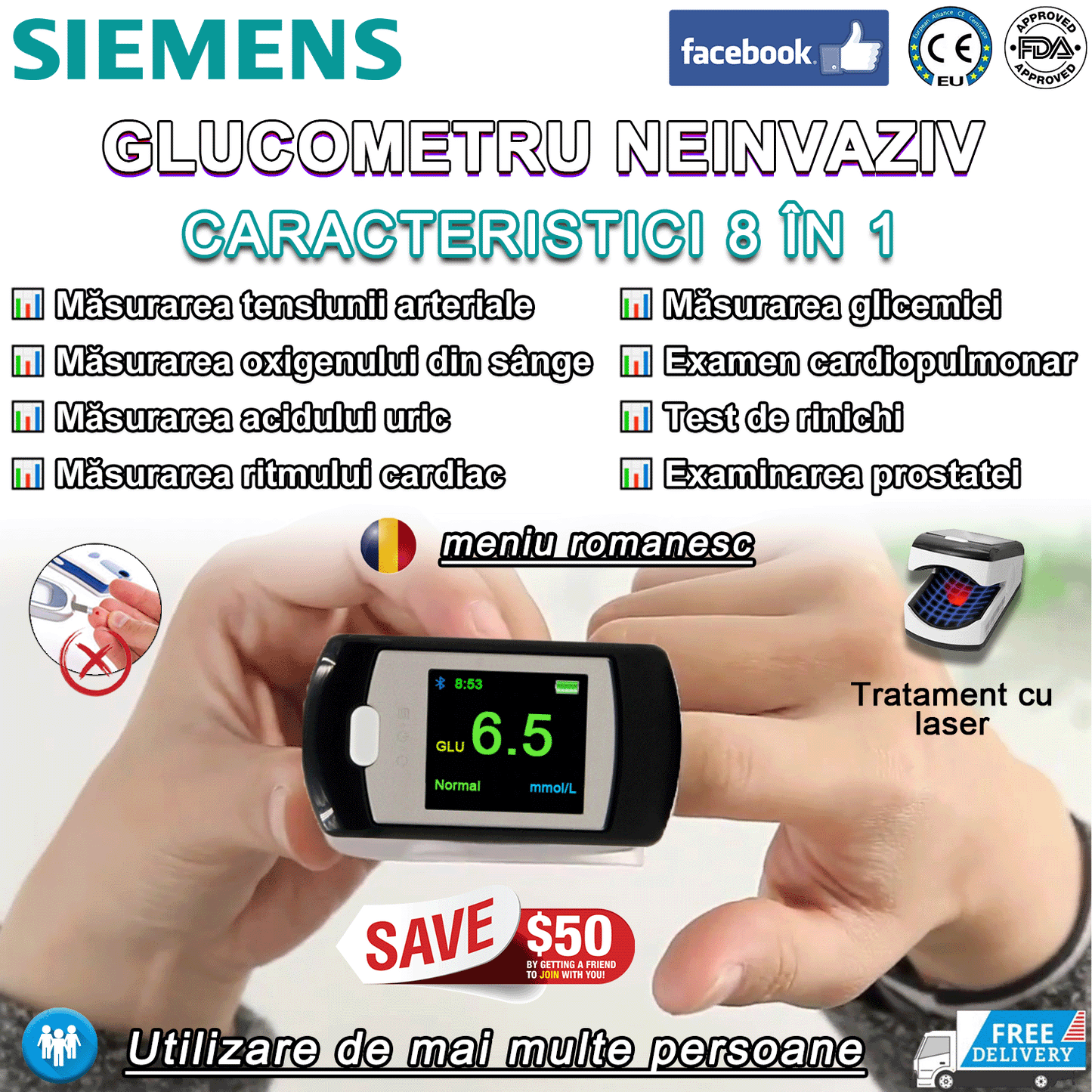 Glucometru neinvaziv SIEMENS (măsurare în 5 secunde/precizie de 99%)