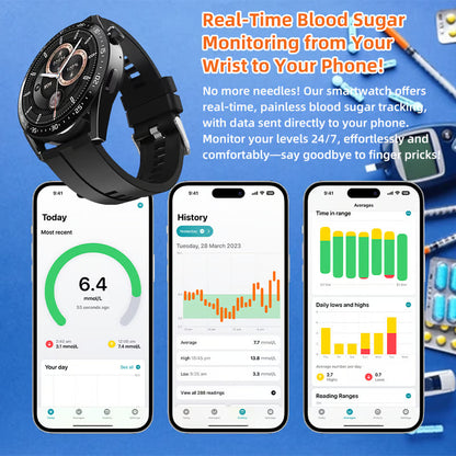 🔥🔥HW GT5 Pro Painless Blood Glucose ALL DAY Real-Time Monitoring Smart Bluetooth Watch