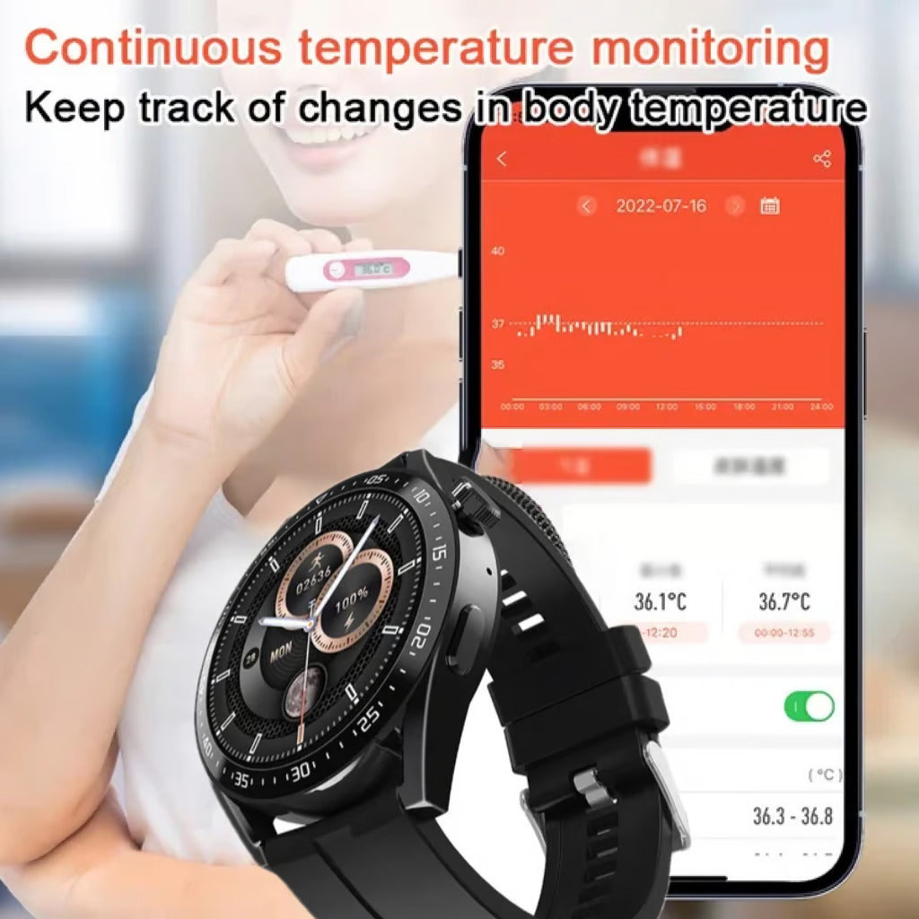 🔥🔥HW GT5 Pro Painless Blood Glucose ALL DAY Real-Time Monitoring Smart Bluetooth Watch